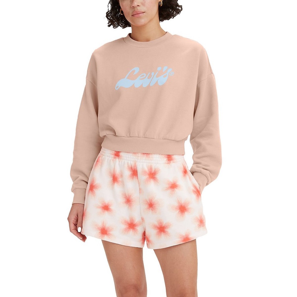 NWT Levi's Cropped Graphic Logo Crewneck Pullover Sweatshirt Pink Size XXL